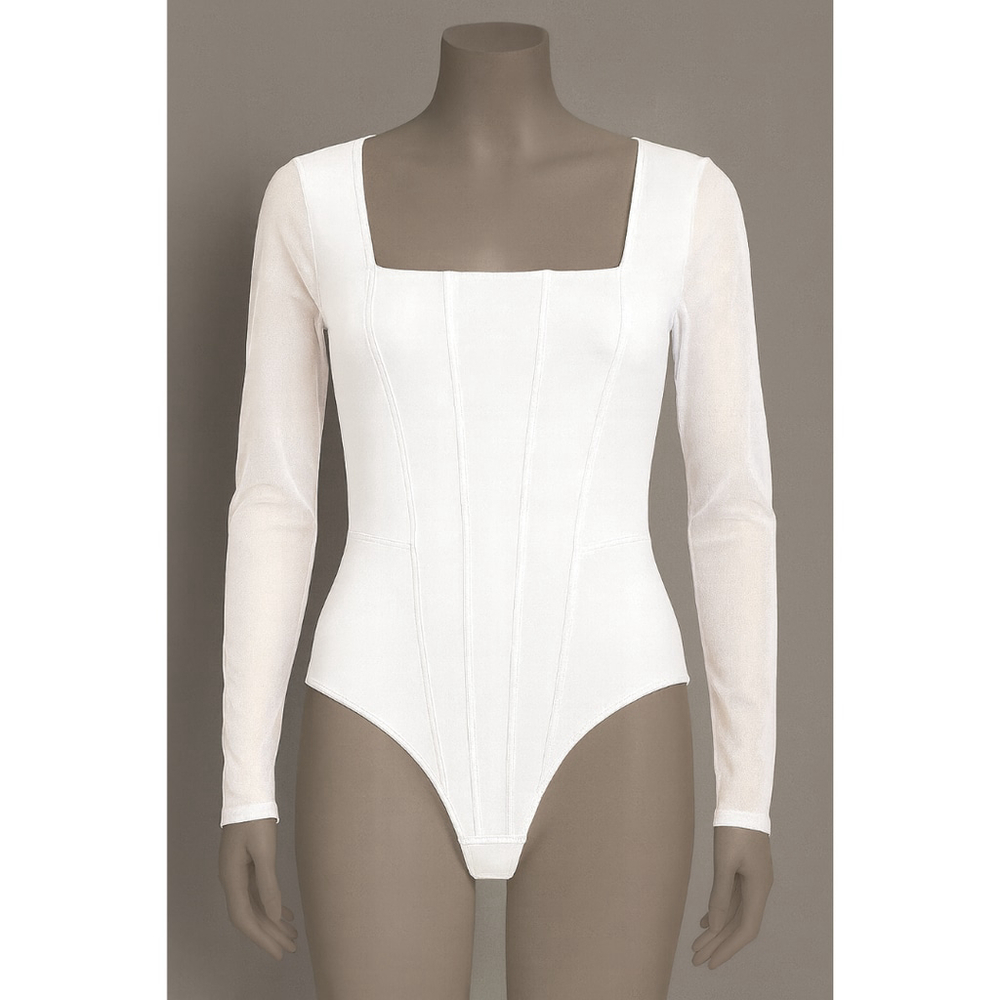 Women’s Long Sleeve White Square Neck Bodysuit – Size XL – NWT – PinkmStyle